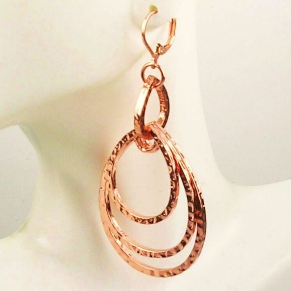 Wendy Williams Copper Earrings Hammered Teardrops Dangles NWOT Perfect Cond M422 - Picture 7 of 7